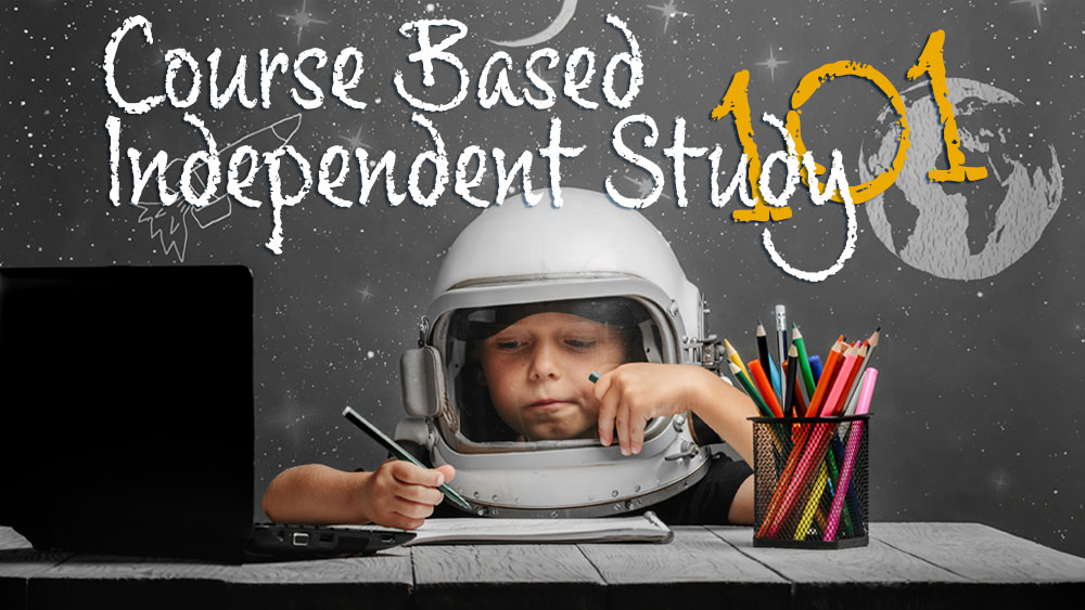 Course Based Independent Study - young boy studying with helmet on head