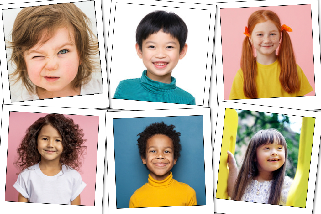 Six portraits of school kids.